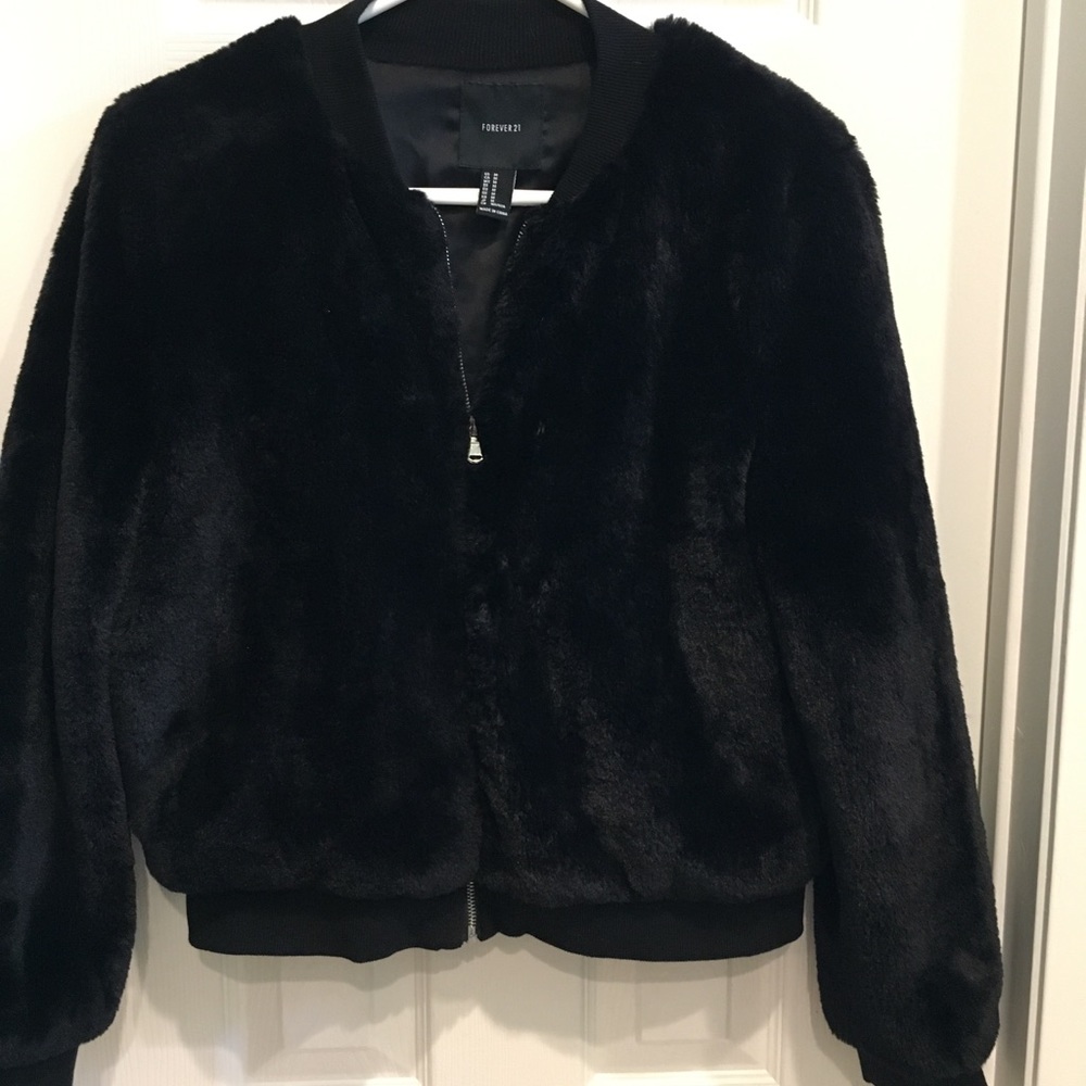 Black Soft Faux Fur Bomber